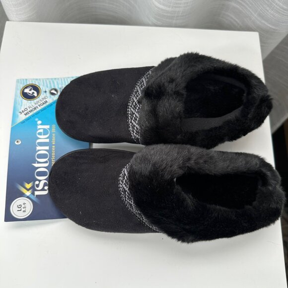 Black Microsuede Memory Foam Slippers with Indoor/Outdoor Sole Size 8.5-9 - Picture 9 of 9